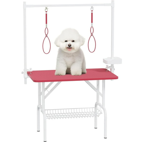 S-HOME 36 Inch Adjustable Dog Grooming Table in Sturdy MDF and Metal Material with Foldable Legs for Easy Storage
