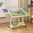 thumbnail image 1 of S-HOME 360 Degree Adjustable 35 Inch White Puzzle Table with Protective Cover and Drawers, Wheels Multi-Purpose Design for Family Fun, 1 of 19