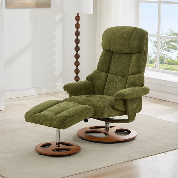 S-HOME 360 Swivel Lounge Chair with Ottoman, Ergonomic Design, Heated Seating, Chenille Fabric, Perfect for Home or Office