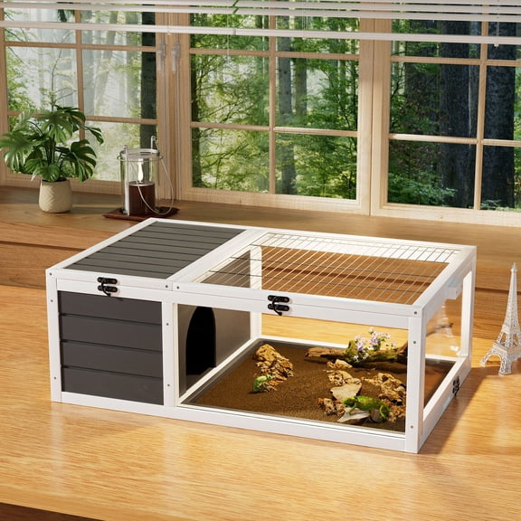 S-HOME 39.5 Inch Wooden Tortoise House Indoor Turtle Habitat Reptile Cage for Small Animals and Lizards