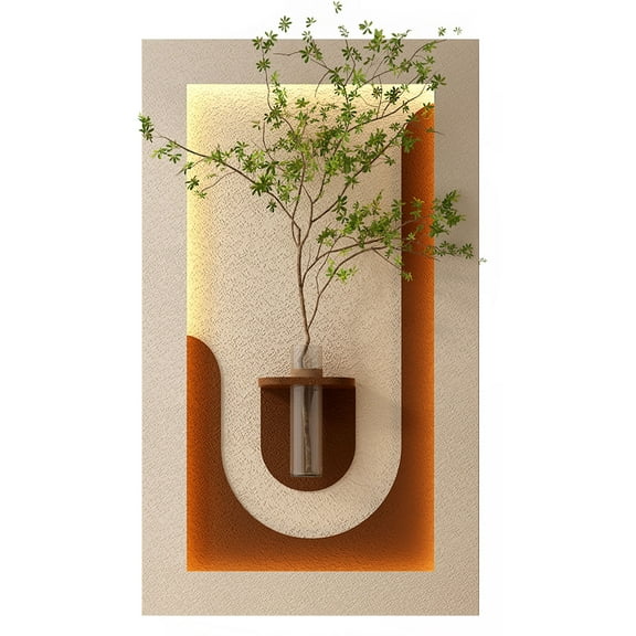 S-HOME 3D LED Sandstone Wall Decor With Green Plants and DIY Glass Vase , Adjustable Lighting, Versatile Home Decor for Living Room