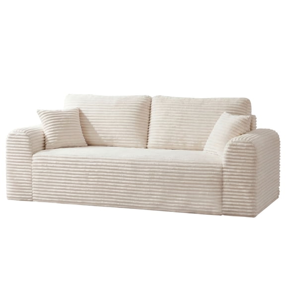 S-HOME 3Seater Couch with Deep Seat and 2 Pillows, Corduroy Cloud Couch for Living Room Seating Solution