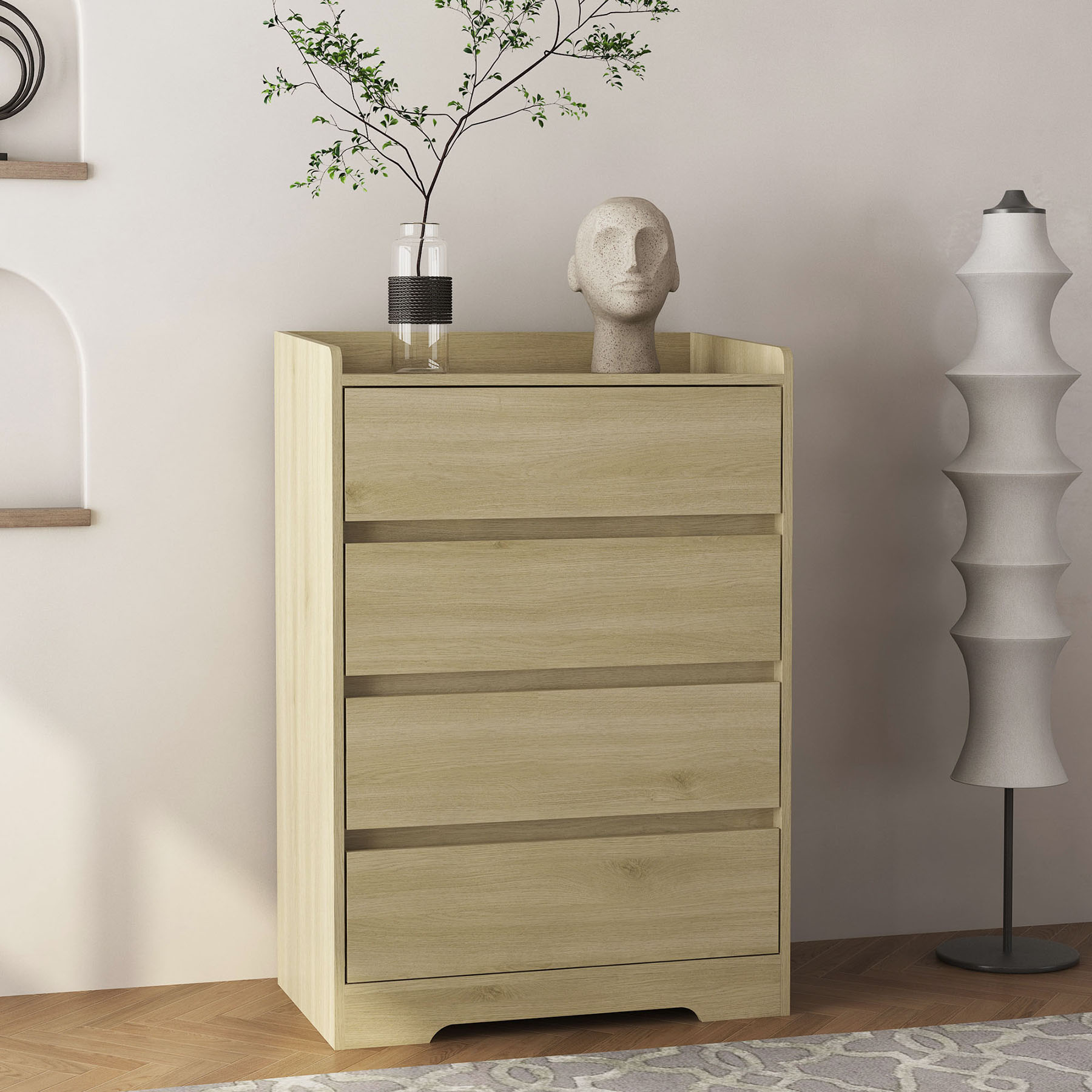 Drawer Without Runeer S-HOME 4 Drawer Dresser Chest of Drawers Without Handle, 100% ...