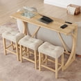 thumbnail image 1 of S-HOME 4 Piece Bar Table and Chair Set with Power Outlet, Linen Upholstered Stools, for Living Spaces, Light Oak, 1 of 11
