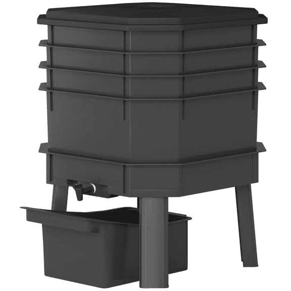 S-HOME 4-Tray Worm Composter Bin Efficient Organic Waste Recycling Home Gardening Solution Eco-Friendly Design,Black