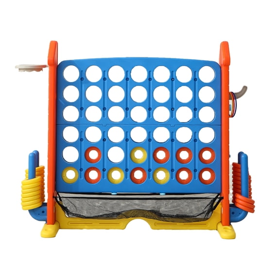 S-HOME 4-to-Score Jumbo Game Set Features Height Adjustable Design with Connect 4, Hoop and Ring Toss Games