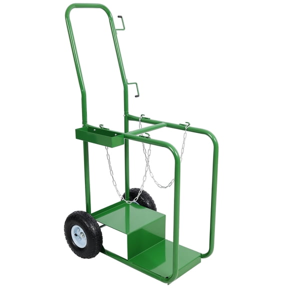 S-HOME 440LBS Capacity Welding Cylinder Cart, Large Dual Oxygen Tank Hand Truck Dolly with 10" Pneumatic Wheels, Removable Green Steel Frame for Acetylene Tanks