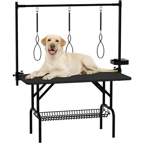 S-HOME 47 Inch Adjustable Dog Grooming Table in Sturdy MDF and Metal Material with Foldable Legs for Easy Storage