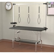 S-HOME 47 Inch Adjustable Height Grooming Table with Stainless Steel Frame and Tool Organizer for Dogs at Home Black