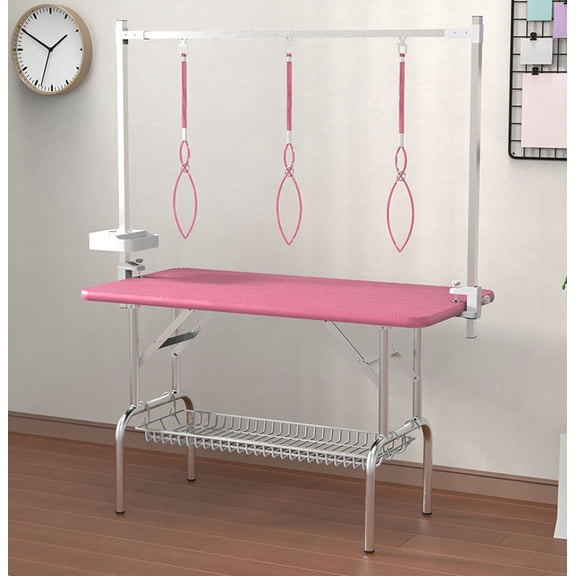 S-HOME 47 Inch Adjustable Height  Grooming Table with Stainless Steel Frame and Tool Organizer for Dogs at Home
