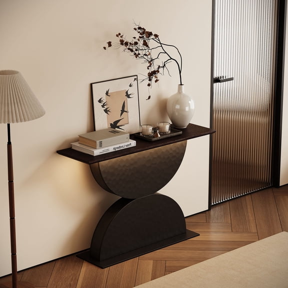 S-HOME 47 Inch Double Semi-Circle Console Table With Hammer-Shaped Texture Base And LED Light For Living Room