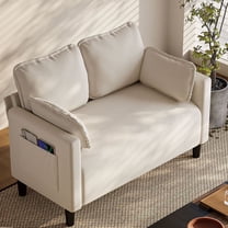 S-HOME 48 Inch Corduroy Loveseat Couch With Side Storage Pocket For Living Room Apartment Office Or Dorm , Beige