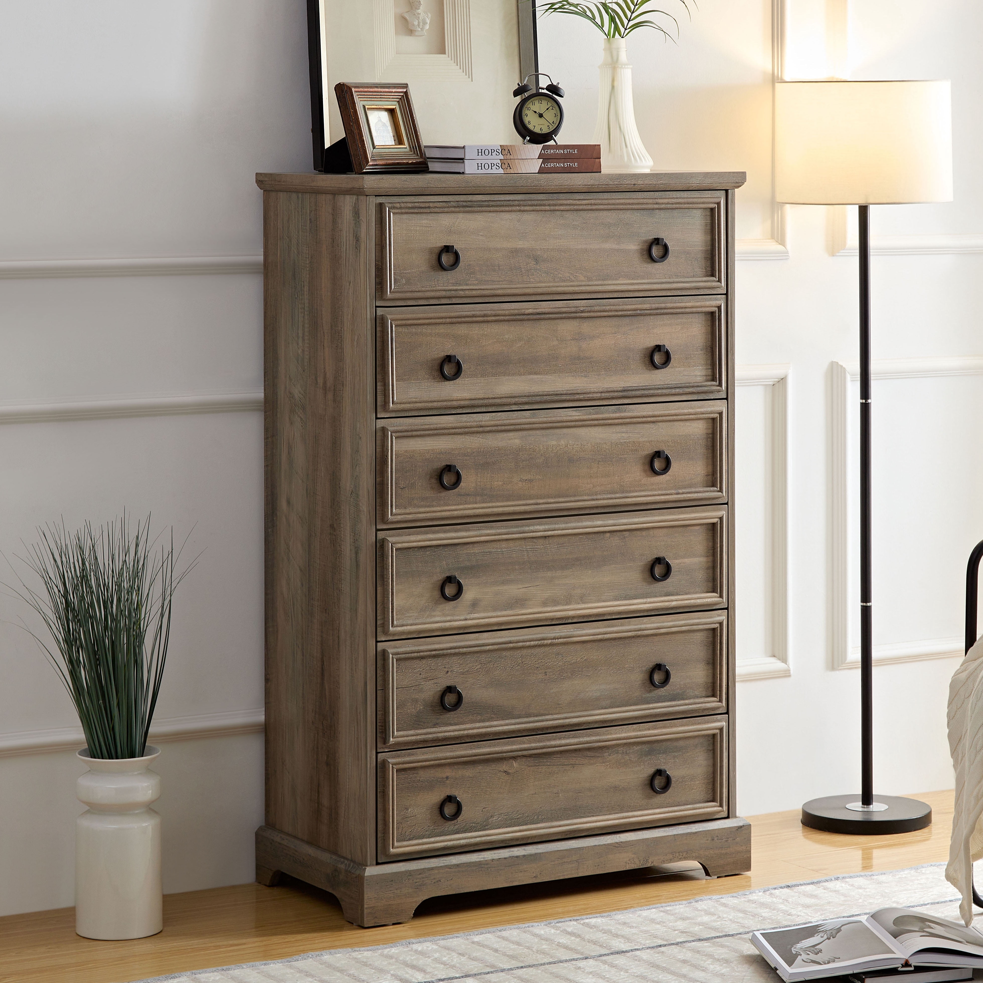 Modern Farmhouse 6 Drawer Dresser, Rustic Wood Tall Chest for Bedroom ...