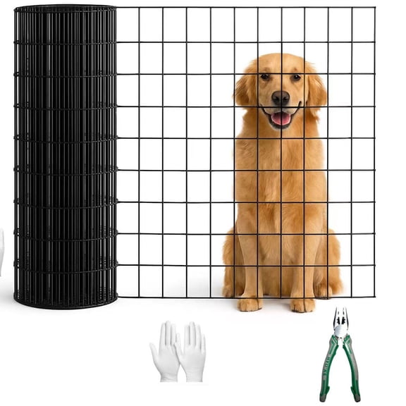 S-HOME 48"x33ft Black PVC Coated Steel Mesh, 16 Gauge Welded Wire Fence for Garden & Poultry