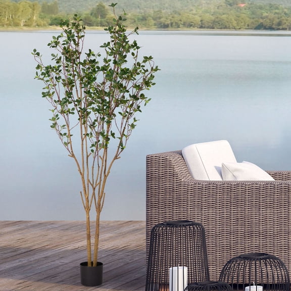 S-HOME 5.2FT Evergreen Artificial Tree with Natural Look Leaves for Home Decor or Office Display