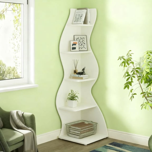 S-HOME 5-Tier Wall Corner Bookshelf Compact Corner Shelf Storage Rack For Home Organizing And Plant Display