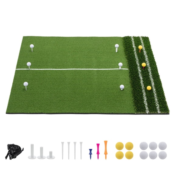 S-HOME 5'x4' Golf Hitting Mat with Guide Line in Green for Indoor Outdoor Use with Balls, Tees and Storage Strap