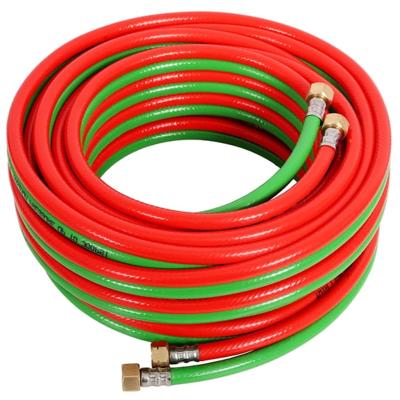 S-HOME 50FT 1/4" Twin Welding Torch Hose, 9/16"-18 B Fittings, Red/Green for Acetylene & Oxygen Cutting & Welding
