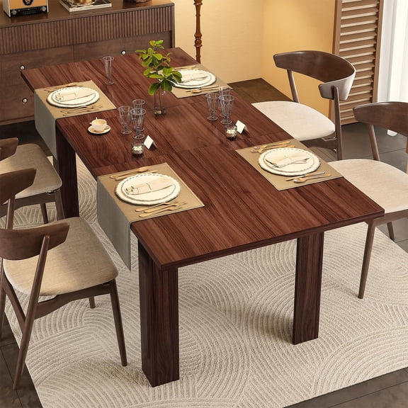 S-HOME 59"-77" Extendable Farmhouse Dining Table for 6-8, Space-Saving Rectangular Kitchen Table with Easy Pull-Out Extension, Durable & Easy-Clean Engineered Wood