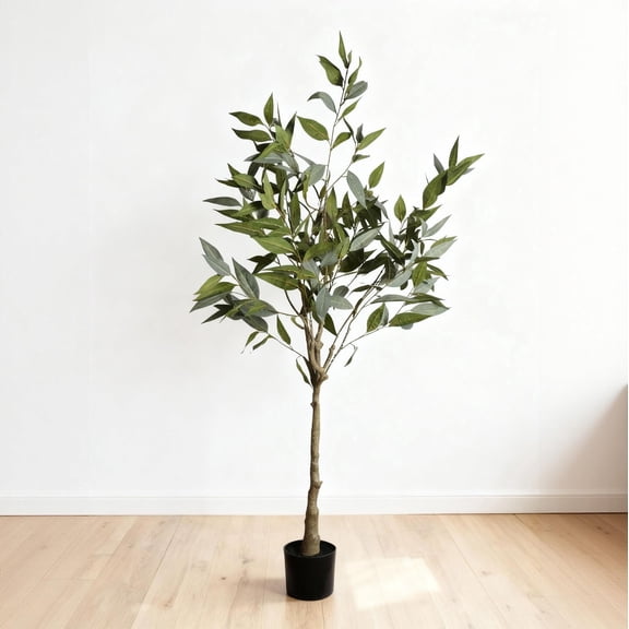 S-HOME 5ft Artificial Eucalyptus Tree in Pot, Realistic Faux Plant for Indoor Home Office Decor