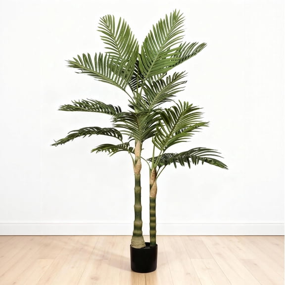 S-HOME 5ft Golden Cane Artificial Palm Tree in Pot, Realistic Faux Plant for Indoor Home Office Decor