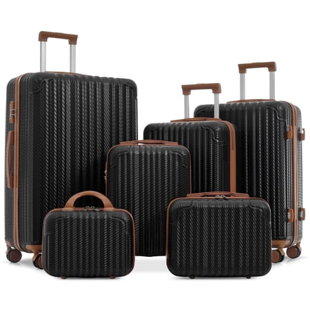 S-HOME 6-Piece ABS Hardshell Luggage Set with Spinner Wheels, Includes Carry-On and Checked Sizes with TSA Locks