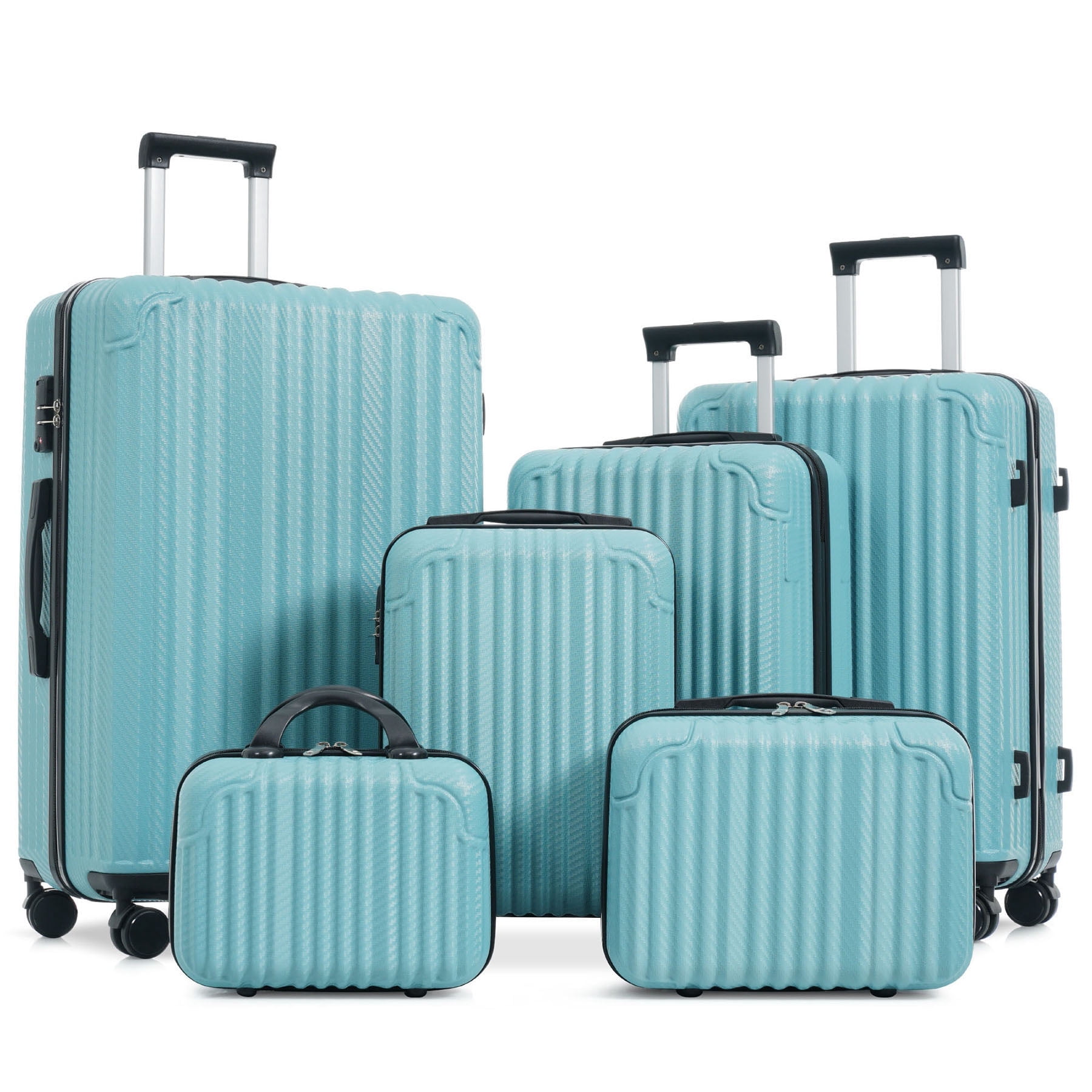 S-HOME 6-Piece ABS Hardshell Luggage Set with Spinner Wheels, Includes Carry-On and Checked Sizes with TSA Locks