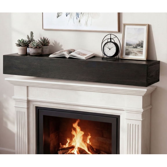 S-HOME 60 Inch Rustic Wood Fireplace Mantel in Natural Finish, Wall-Mounted Floating Shelf for Home Decor & Design,Black