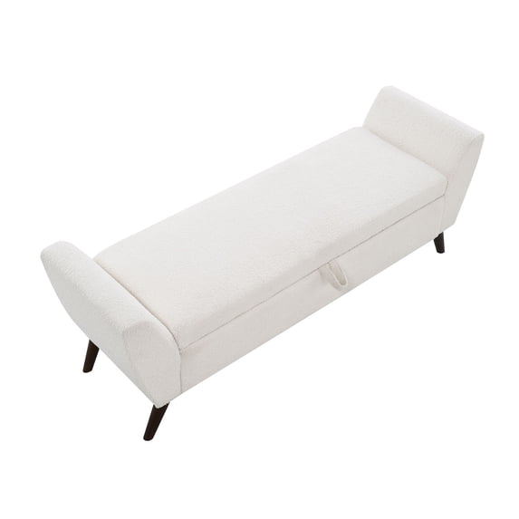 S-HOME 60 Inch Storage Bench in Teddy Cream with Comfortable Padding and Mid Century Wood Legs for Living Room Bedroom