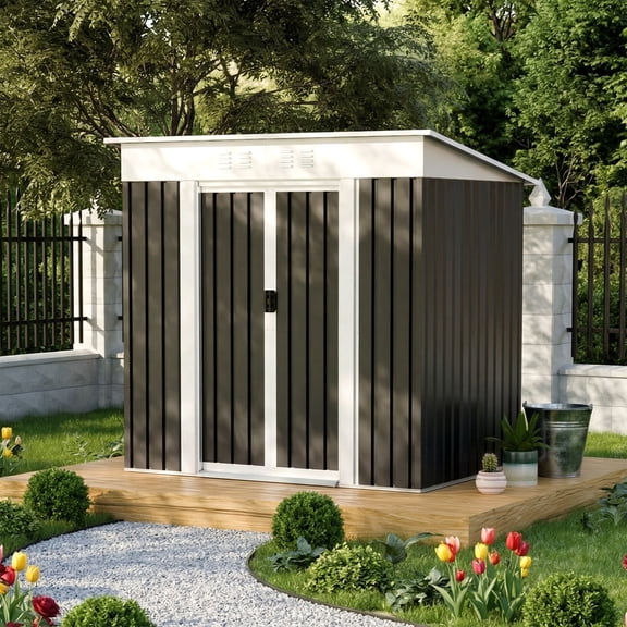 S-HOME 6x4 FT Garden Shed With Metal Frame Design And Sliding Door For Outdoor Storage Solutions In Your Patio