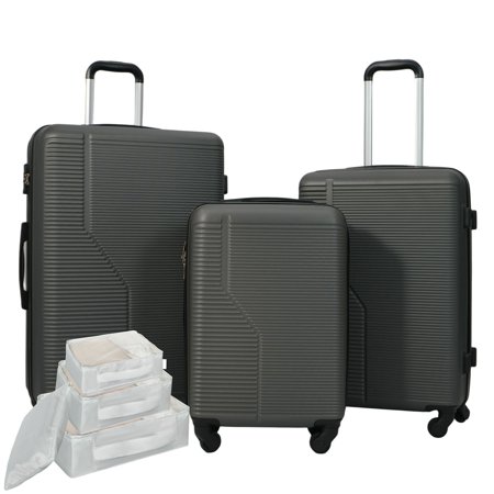 S-HOME 7-Pc ABS Luggage Set, 20/24/28 Inch Hardshell Spinner Suitcases & 4 Bags