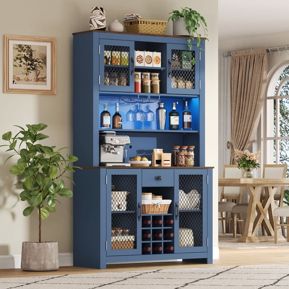 S-HOME 70.9" Kitchen Pantry Storage Cabinet With LED Outlets, Buffet Cabinet with Doors and Wine Rack for Dining Room