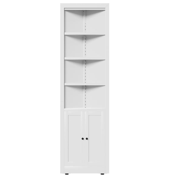 S-HOME 71 Inch Corner Storage Cabinet with 5 Adjustable Shelves, Freestanding Metal Design for Laundry and Living Room, White Finish