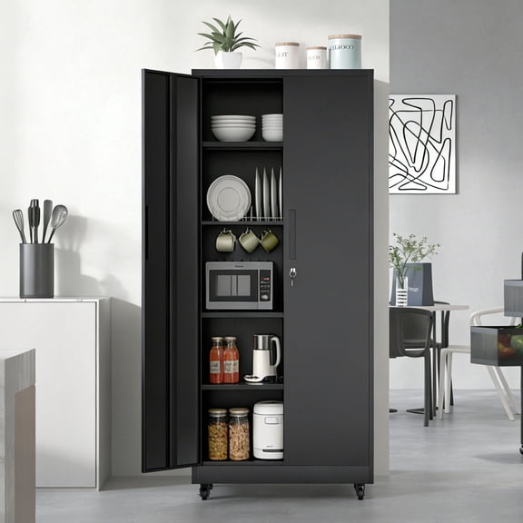 S-HOME 71 Inch Garage Storage Cabinet with 3-Point Locking Security, Rolling Design, Heavy Duty Metal, 4 Adjustable Shelves