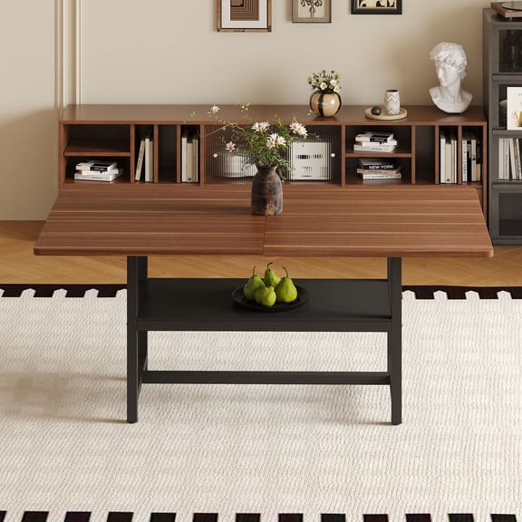 S-HOME 71 Inch Long Walnut Grain Dining Table with Sprayed Metal Legs Perfect for Family Gatherings and Parties