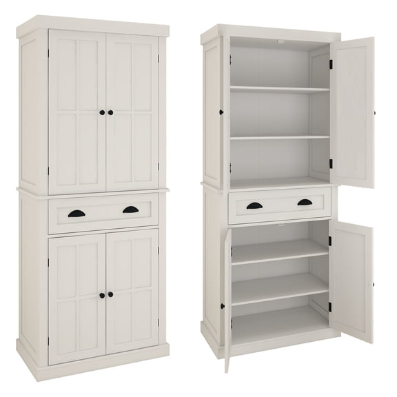 S-HOME 71" White Kitchen Pantry Storage Cabinet with Adjustable Shelves and Drawer for Dining Room or Laundry Use