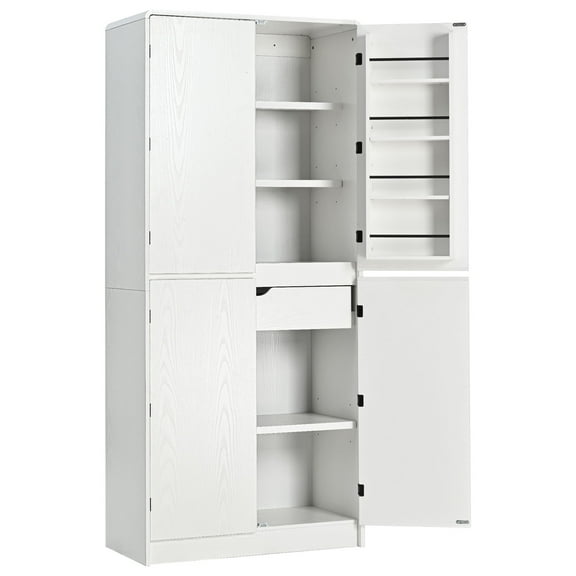 S-HOME 72 Inch Tall Farmhouse Kitchen Pantry Cabinet In With 8 Door Shelves And 3 Adjustable Shelves Perfect For Storage