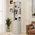 thumbnail image 1 of S-HOME 73 Inch Tall Slim Storage Cabinet Antique White with 3 Drawers and 2 Hooks for Small Spaces Media Organization and Display, 1 of 10