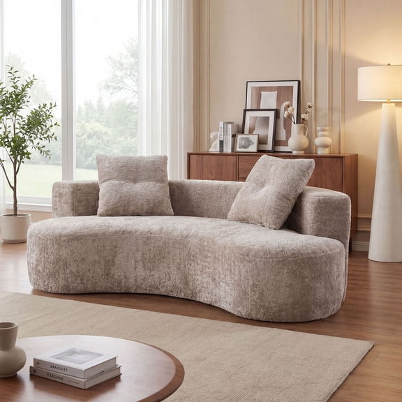 S-HOME 79.5 Inch 3 Seater Couch in Elegant Upholstered Fabric with 2 Comfortable Pillows for Living Room Decor，Camel
