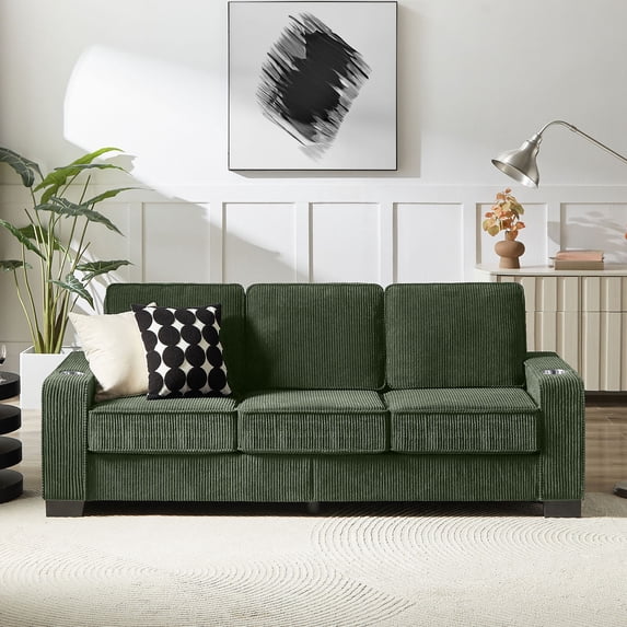 S-HOME 83.86" 3-Seater Corduroy Sofa in Modern Design Perfect for Living Room Bedroom Office,Green