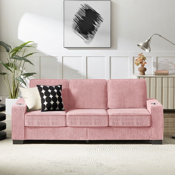 S-HOME 83.86" 3-Seater Corduroy Sofa in Modern Design Perfect for Living Room Bedroom Office,Pink