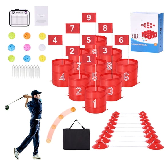 S-HOME 9 Hole Portable Backyard Golf Game Set Multi Accessories Included For Kids Adults Competitive Play
