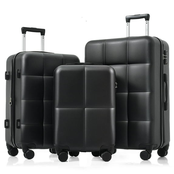 S-HOME ABS Luggage Set of 3 with Cup Holder and Spinner Wheels, Lightweight Airline Certified Suitcases, Black