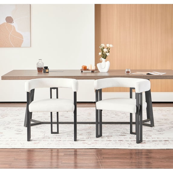 S-HOME Accent Armchairs in Beige with Black Metal Frame, Set of 2 Dining Room Chairs