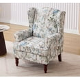 thumbnail image 1 of S-HOME Accent Chair with Retro Wood Legs, Floral Design Upholstered Armchair for Living Room Office and Bedroom Comfort,Blue，Antique Blue, 1 of 9