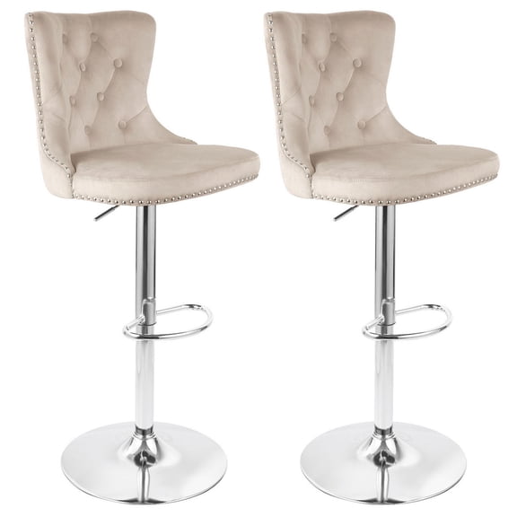 S-HOME Adjustable Velvet Swivel Bar Stools Set of 2 with High Back Design and Metal Base for Home Bars, Brown
