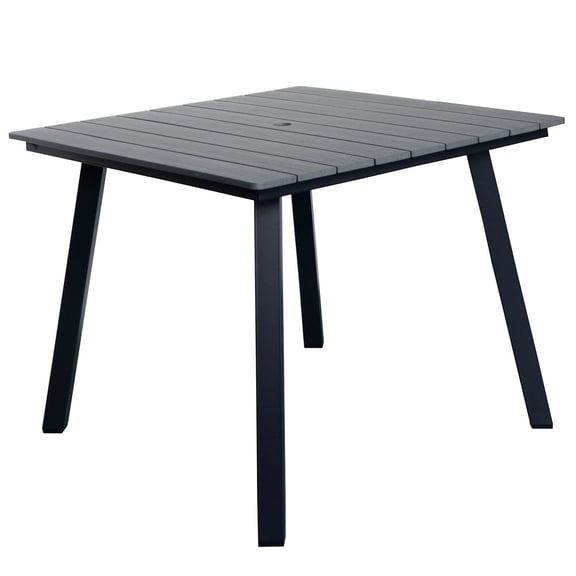 S-HOME All-Weather Outdoor Square Patio Table with Umbrella Hole Iron Frame, 35" WPC Top, for Balcony and Backyard Gatherings, Antique Dark Grey