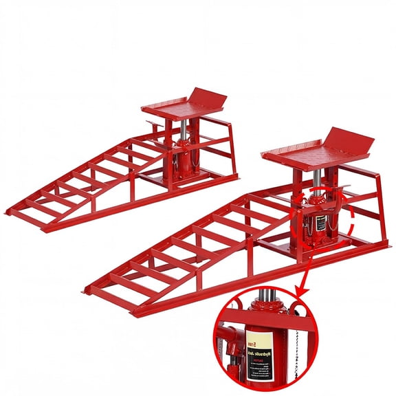 S-HOME Auto Car Truck Service Ramps Lifts with Pedal 2 Pack Compatible Hydraulic Garage Lift with 5 Ton Capacity,Red