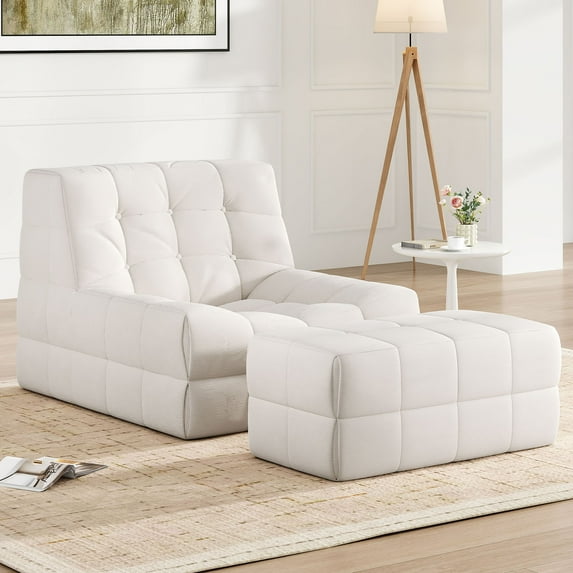 S-HOME Bean Bag Chair Set with Ottoman in Warm Chocolate Color, High-Density Foam, Perfect for Living Room Comfort