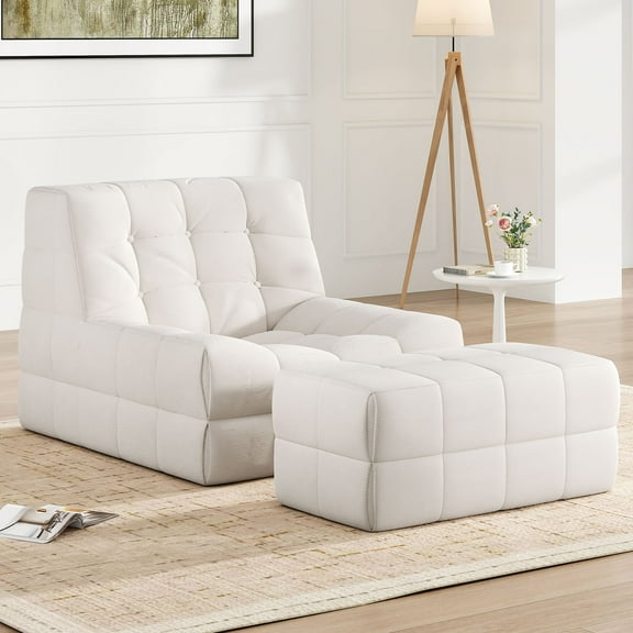 S-HOME Bean Bag Chair Set with Ottoman in Warm Chocolate Color, High-Density Foam, Perfect for Living Room Comfort